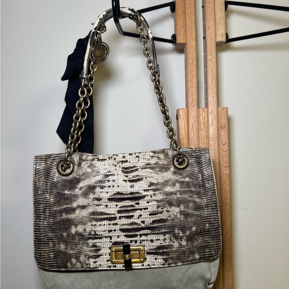 Lanvin Happy Bag Beige/Black Lizard and Suede Shoulder Bag